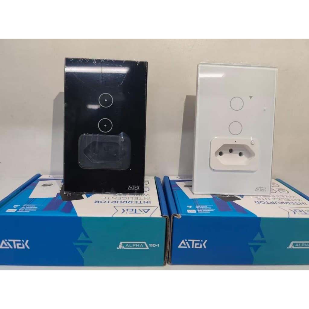 ALTEK  Interruptor Inteligente WiFi com Painel de Vidro Touch 2 Botões + 1 Tomada Compatível com Tuya Alexa e Google