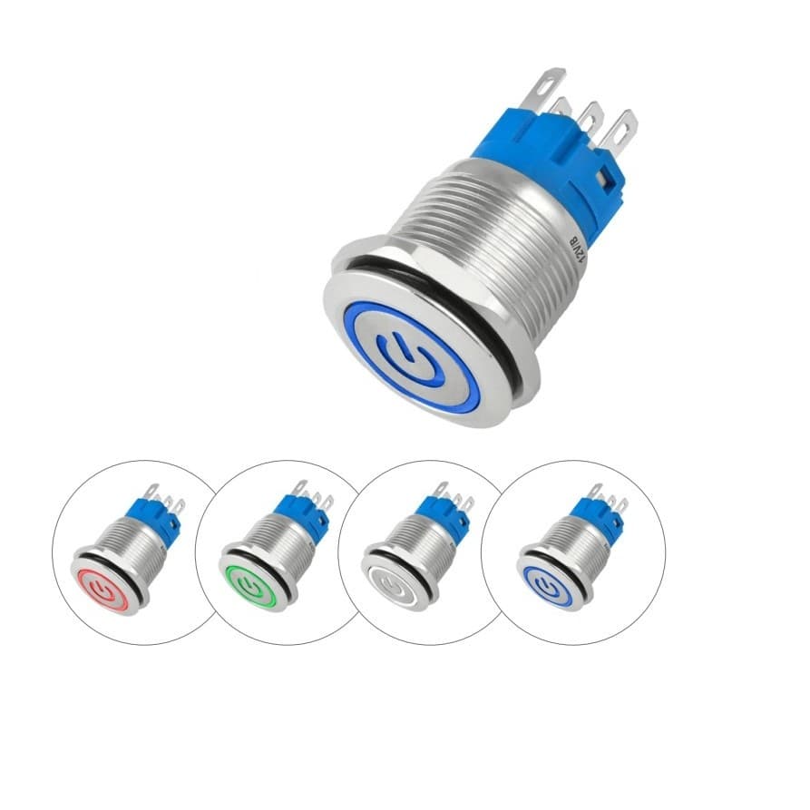 Chave Botão Inox Liga Desliga On Off 3A/250v 19mm