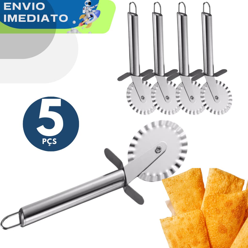 KIT 05 Carretilha Cortador de Pastel Premium Casa Buffet Restaurante Massas Utensílios de Cozinha Fogazza