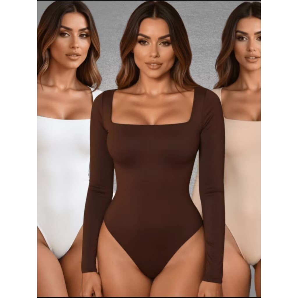 Body Feminino Manga Longa Decote Quadrado Suplex Duplo Forro