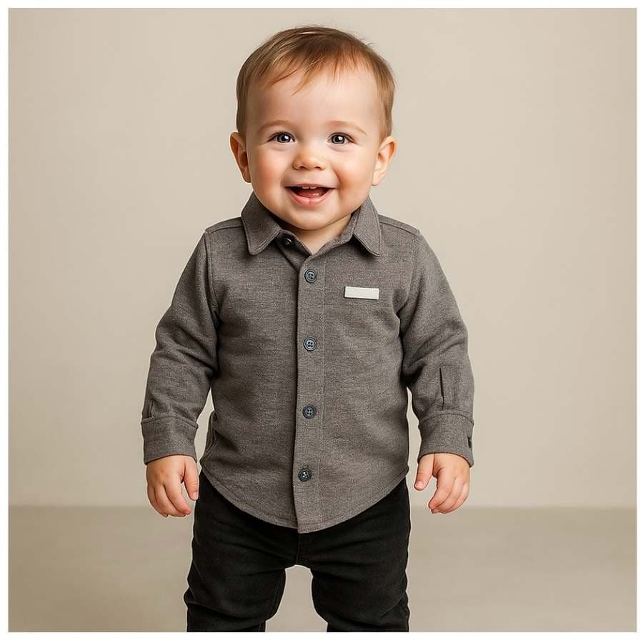 Camisa longa social cinza gola polo lisa