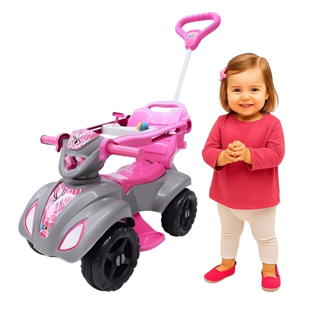 Quadriciclo Bebês Infantil Menina Spider Baby Rosa Carrinho Passeio Multifuncional Proteção Pé Haste