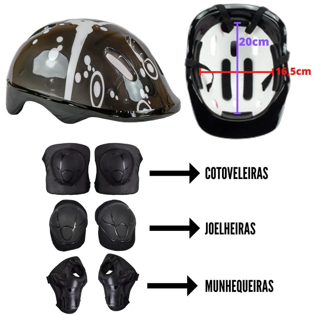 Kit Proteção Capacete Cotoveleira e Joelheira Diversão com Proteção