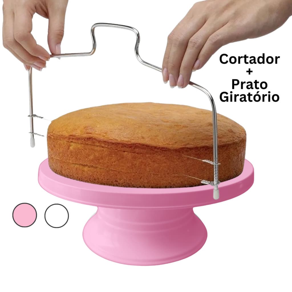 Kit Bailarina + Cortador de Bolo Prato Giratório Suporte Fio Duplo Decorar Confeitar Base Boleira