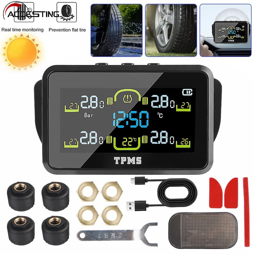 Com 4 Sensores Externos Alto-Falante T14-1 Monitor De Pressão Dos Pneus De Carro Sistema De Monitoramento Aviso De Tempe