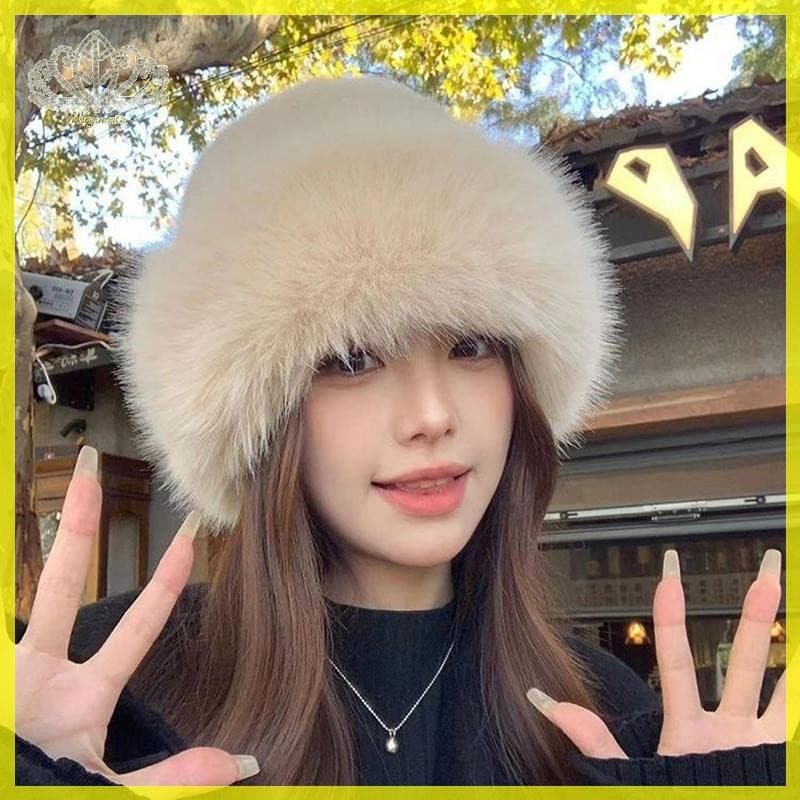 Margu Chapéu De Inverno Para Mulheres Falso Fofo Balde Luxo Pelúcia Mongol Macio Panamá Esqui Equitação Bonés Quentes