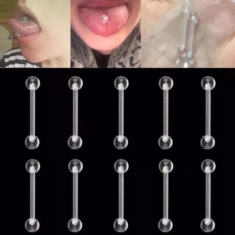 Kit 12 Piercing de Língua Transparente Silicone Flexíveis Masculino Feminino
