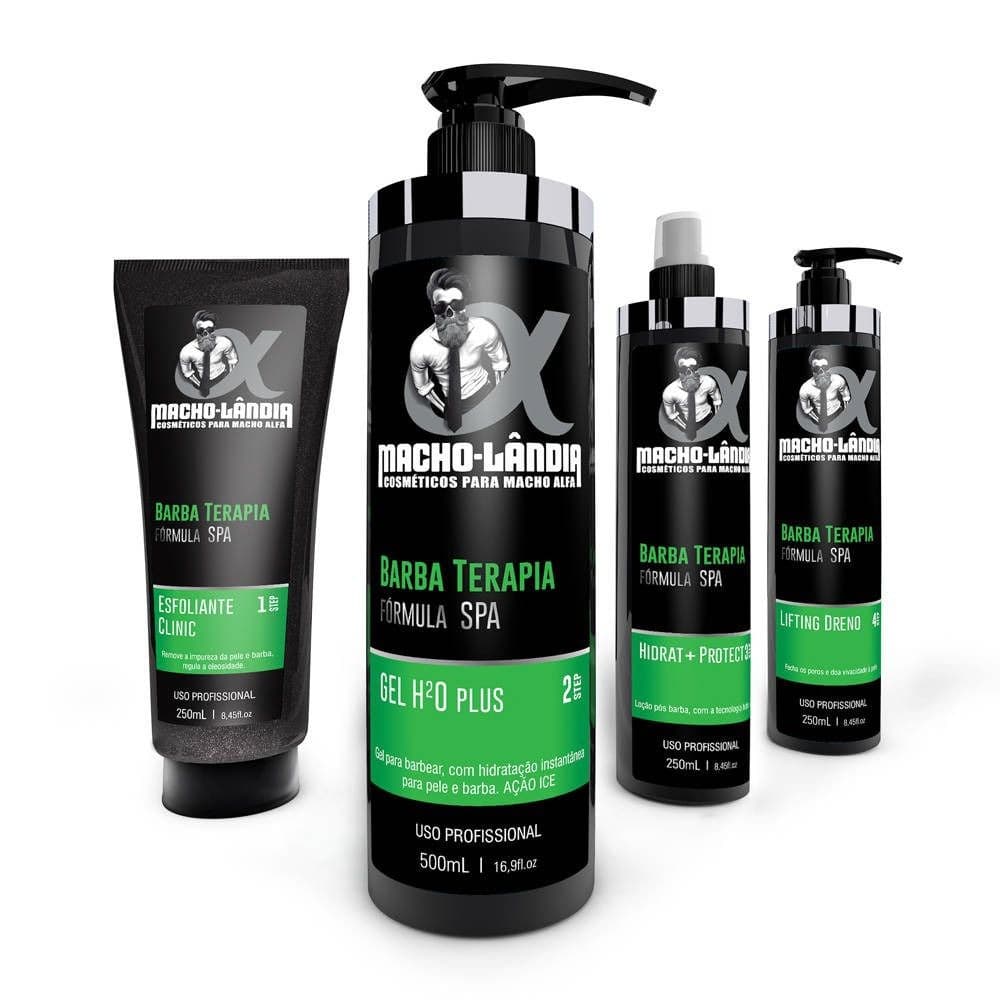 Kit Barbaterapia Macho Lândia Esfoliante Gel de Barbear Pós Barba e Lifting Dreno Cuidado Facial Profissional