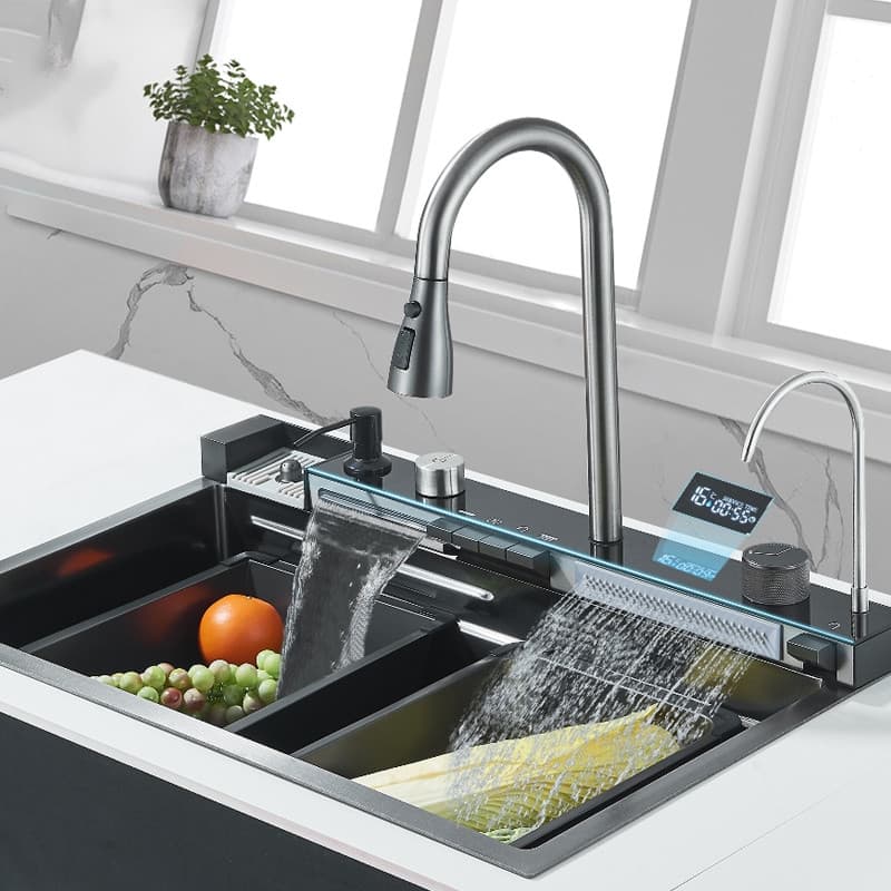 Kit gourmet Cuba Pia 75x45cm Aço Inoxidável Com Multifuncional Smart Mostra A Temperatura Da Água + Torneira monocomando