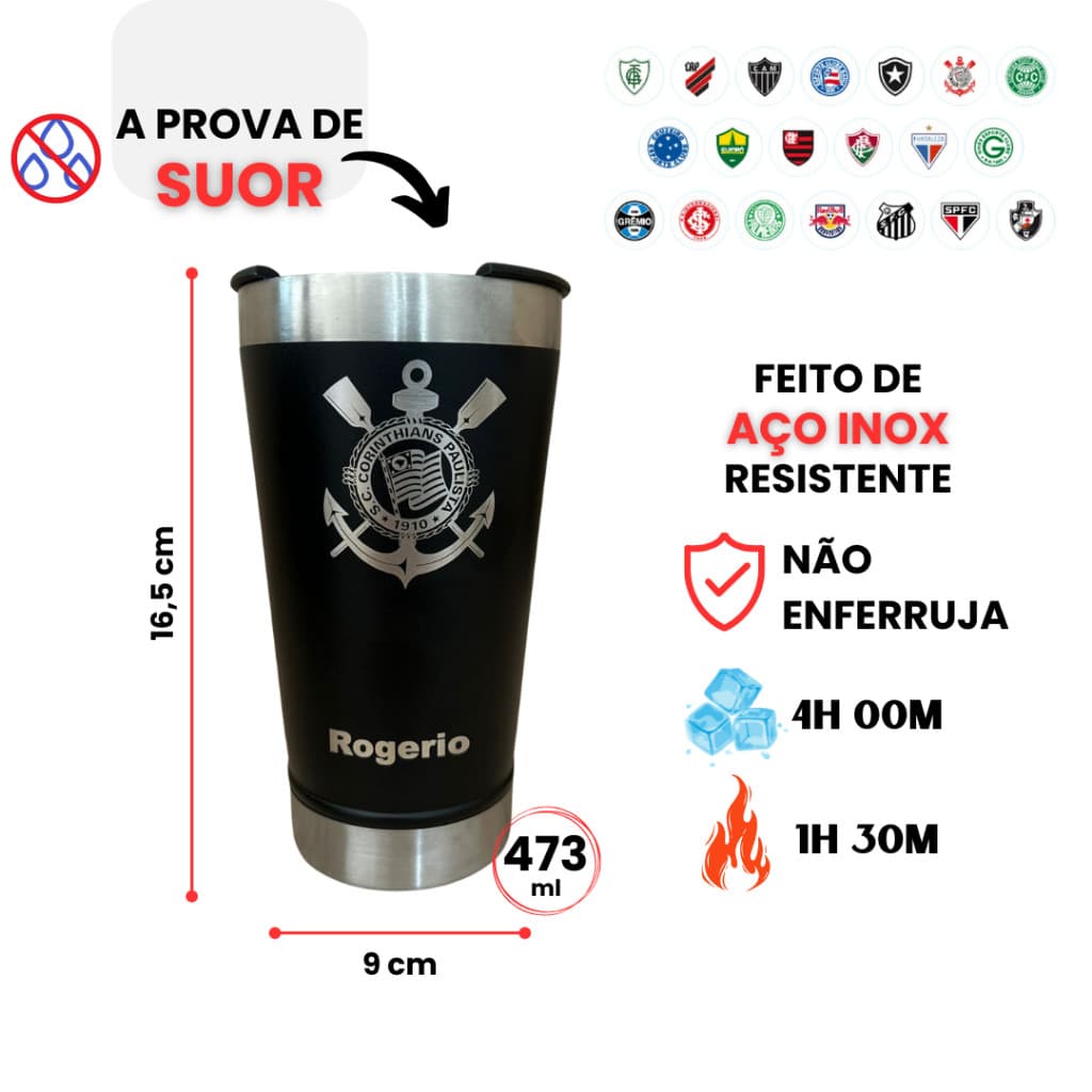 Copo Termico Personalizado Com Seu Nome  Time De Futebol Tampa Abridor Personalizado 473ml