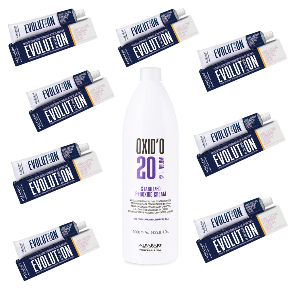 Kit 8 Colorações Evolution Alfaparf 60g com 1 Ox 1 Litro