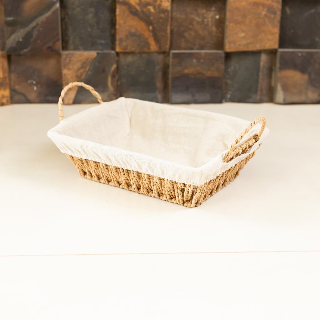 Cesta c/ Alça Wolff Retangular c/ Forro em Tecido Bege 26,8 x 19,8 x 12,5cm