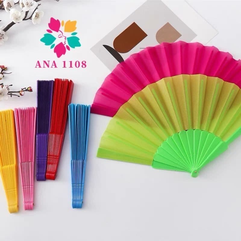 KIT 12PCS Leque de Ventilador de plástico de cor sólida SEM Glitter várias cores