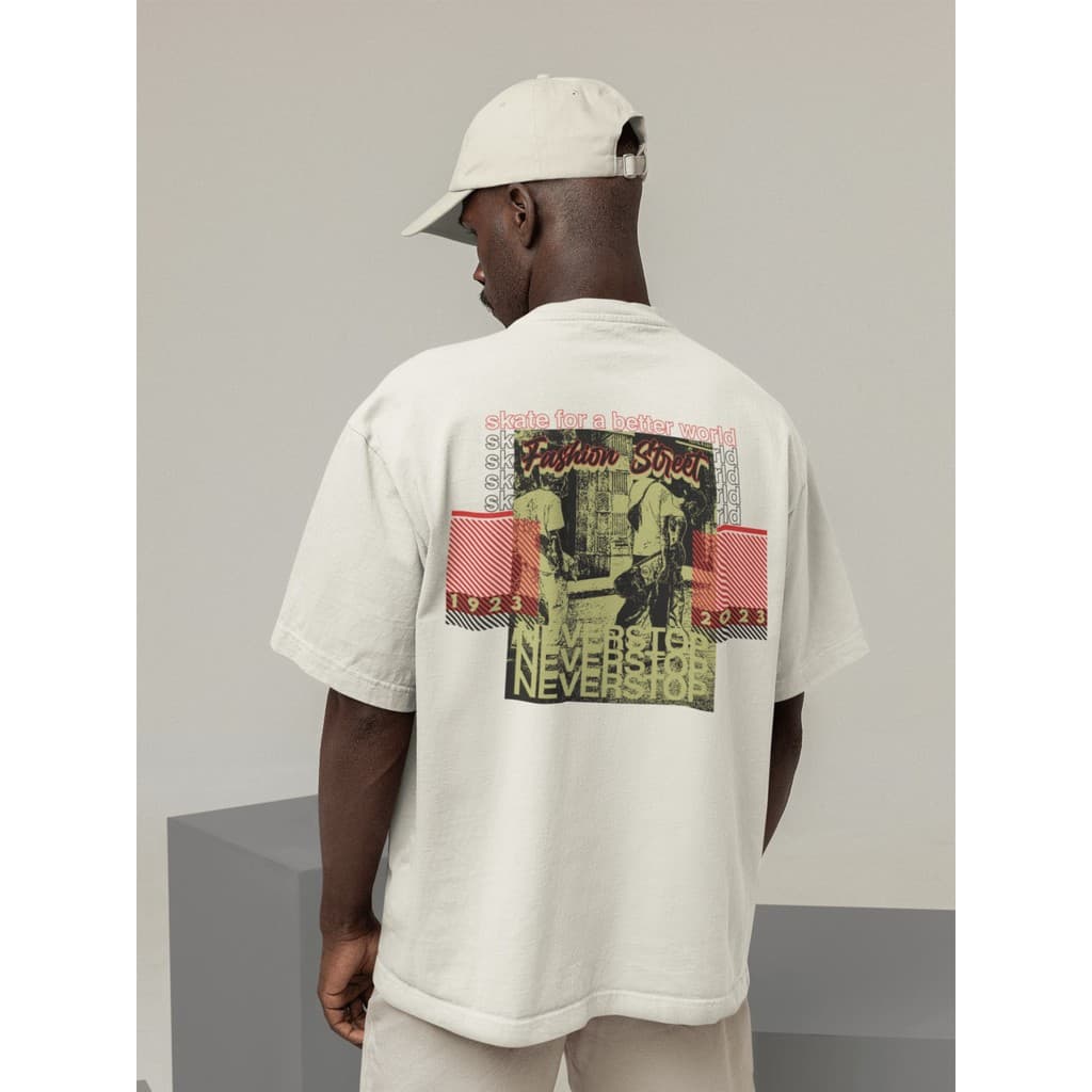 Camisa Camiseta Oversize Streetwear Masculino e Feminino Treino e Dia a Dia Preto e Off Whte Estampado - FASHION STREET