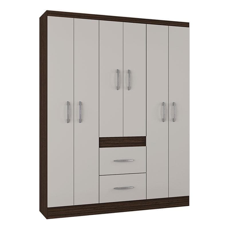 Guarda Roupa Casal Milão 6 Portas Chocolate Off White – Poquema