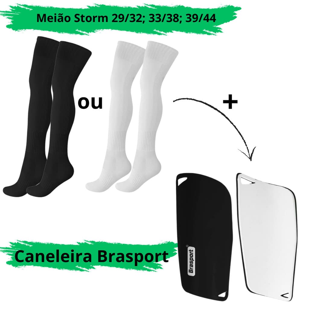 Kit Futebol Caneleira Braport E Meiao Storm Infantil Juvenil  Adulto