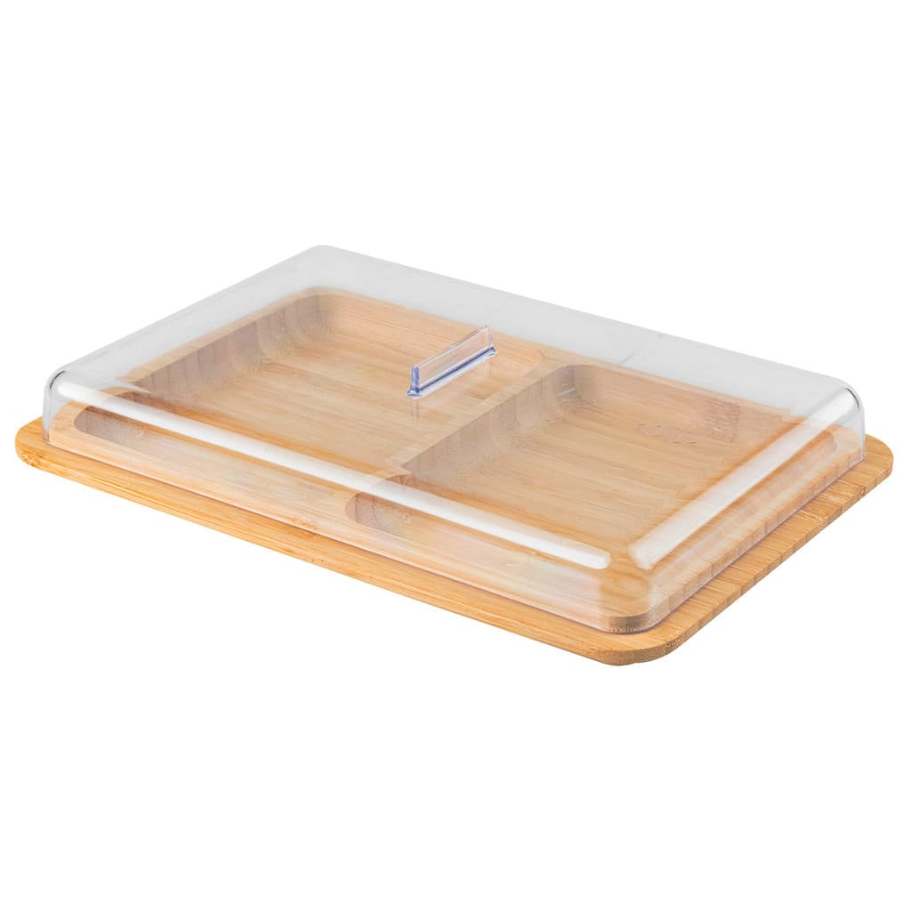Porta Frios Duplo de Bambu com Tampa de Acrilico para Mesa Posta Sense Ou