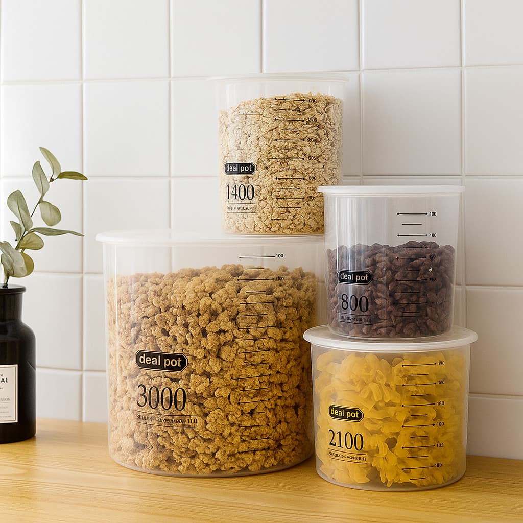 Kit Potes Organiza Guarda Alimento Vasilha Armazena Recipiente Conserva Plástico 4 Peças Empilháveis