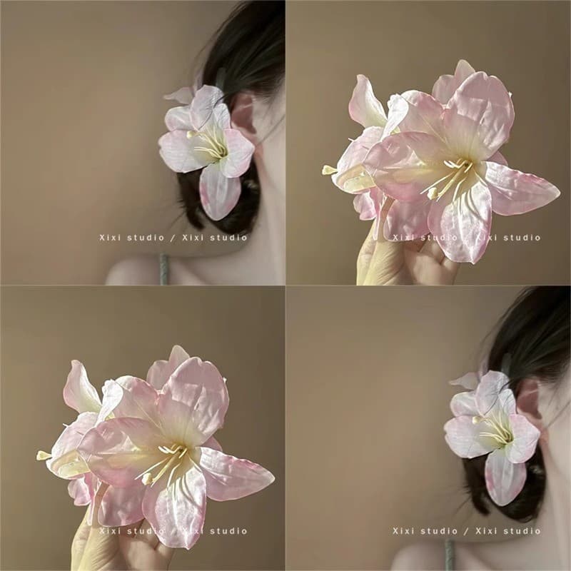 Cocar De Flor De Lírio Rosa , Acessório De Cabelo De Noiva , Clipe De Bico De Pato