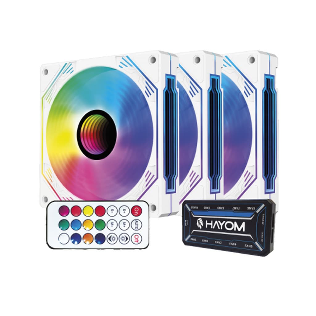 Kit Hayom 3 fans coolers RGB de 12 cm c/ controladora FC1309