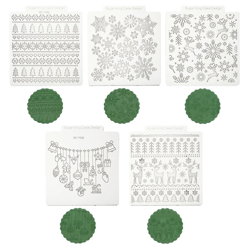 KALAIEN Molde de Impressão para Fondant com 5 Padrões Temáticos de Natal, Tapete de Textura para Argila Polimérica, Mold