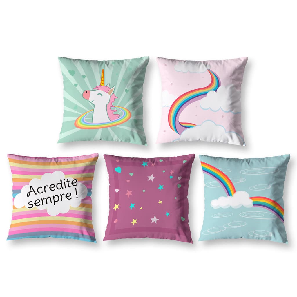 Kit 5 Almofadas Cheias 40cm x 40cm Infantil Quarto Capas Decorativas Estampadas Digital Com Refil