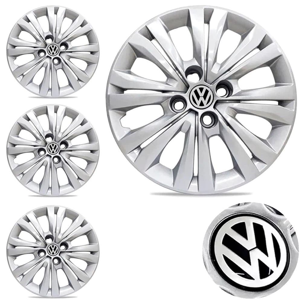 Jogo 4 Calotas Aro 14 Volkswagen Gol G3 G4 G5 G6 G7 + Emblema