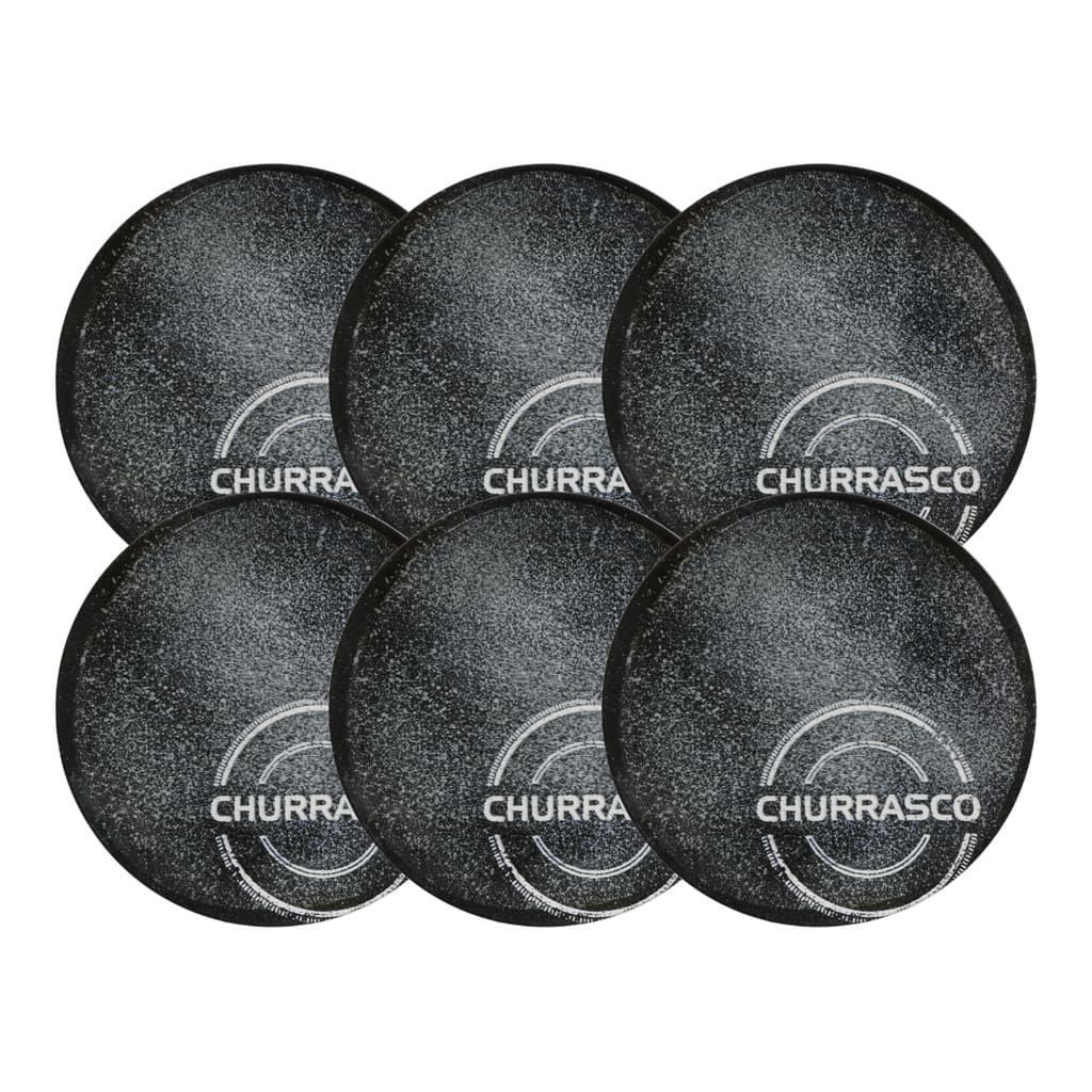 Conjunto 6 Pratos Rasos de Churrasco Carbon 25cm Porcelana Tramontina