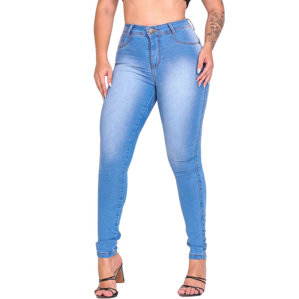 Calça Jeans Feminina Com Elastano Efeito Levanta Bumbum Skinny Cintura Alta Lycra Versátil