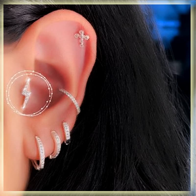 Piercing Raio Cravejado Com  Zircônias - | Unissex | 1 Unidade ou Kit com 2