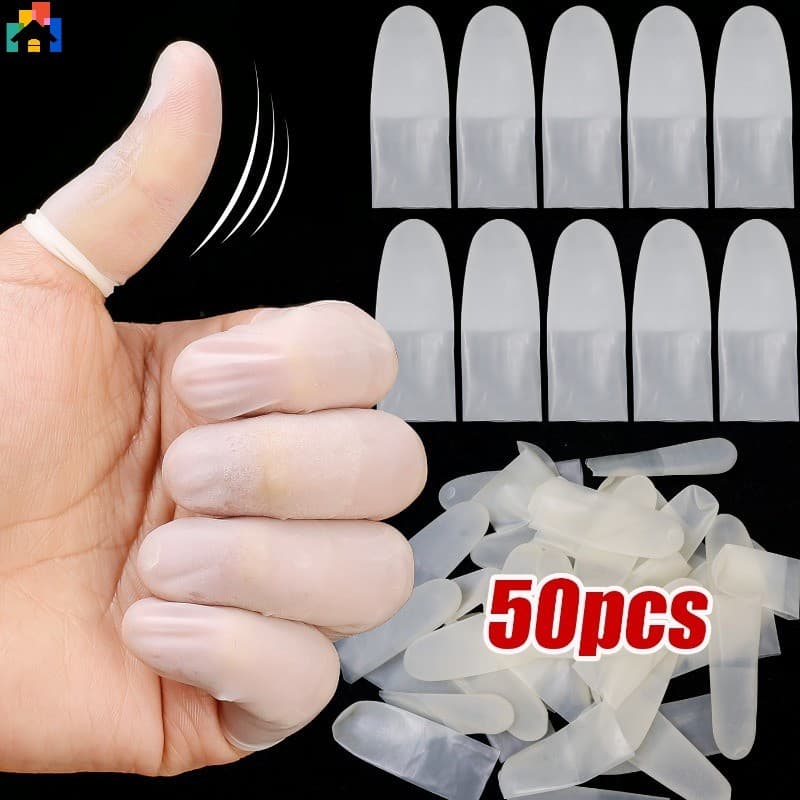 50 Pçs Transparente Ultra-Fino Geada Descartável Dedo Cobre Antiderrapante Látex Protetor De Pontas Dos Dedos Elástico A