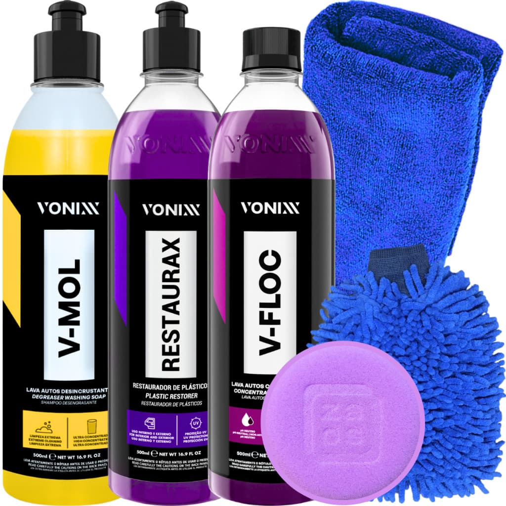 Kit Lavagem Automotiva Shampoo V-Floc V-Mol Restaurax Vonixx