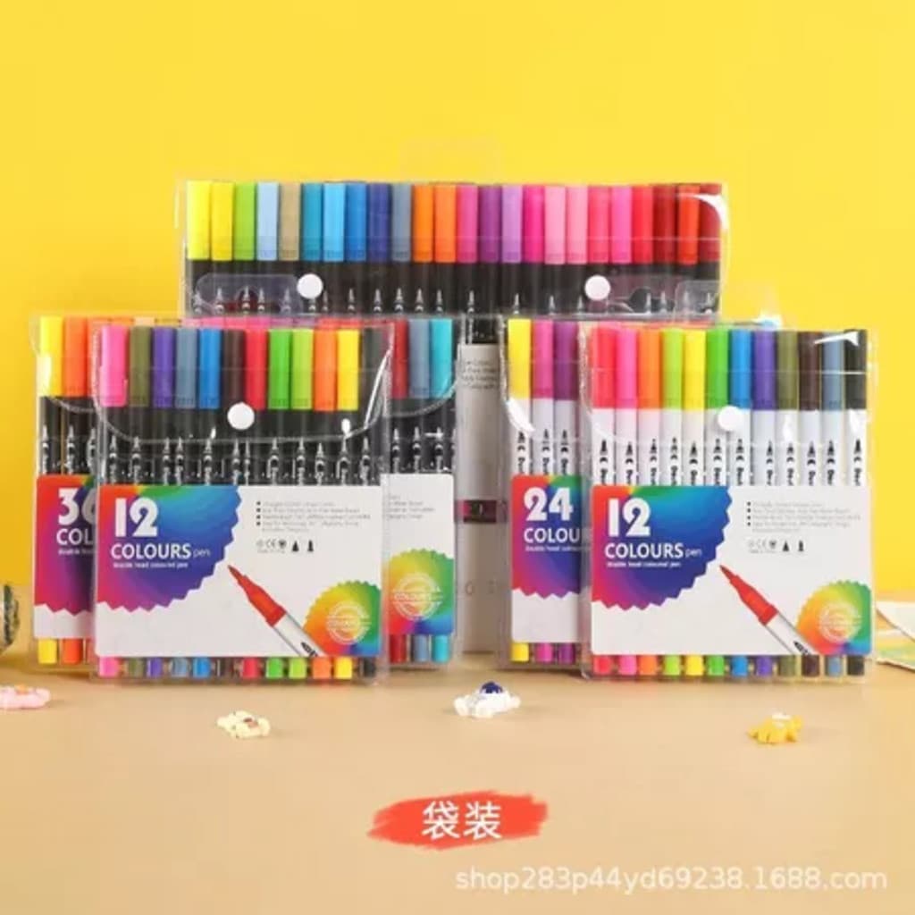 Kit 12/24/36/48 Cores Caneta 2 em 1 Brush Lettering e Ponta Fina Dual Pen Canetinha Colorir Desenho