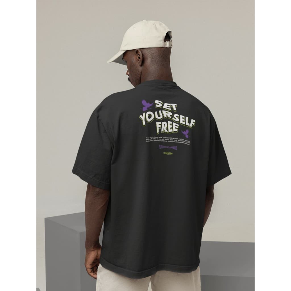 Camisa Camiseta Oversize Streetwear Masculino e Feminino para Treino e Dia a Dia Preto e Off Whte Estampado - ESTAMPADO