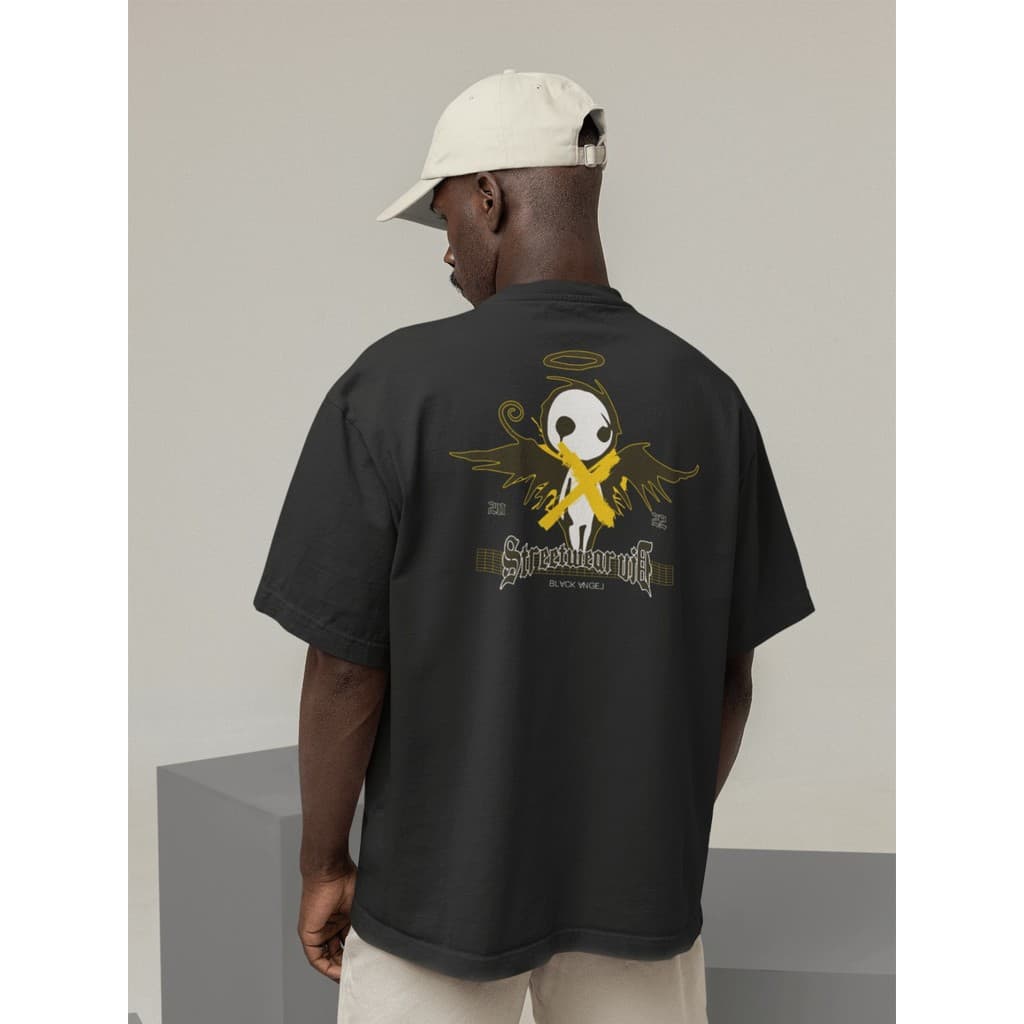 Camisa Camiseta Oversize Streetwear Masculino e Feminino Treino e Dia a Dia Preto e Off Whte Estampado - STREETWEAR