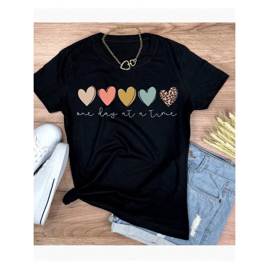 Camiseta T-Shirt Blusa Feminina Estampa de coração 100% Algodão