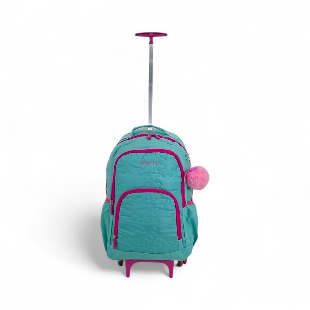 Mochila colorida grande feminina juvenil adolescente menina escolar passeio viagem rodinha fuseco