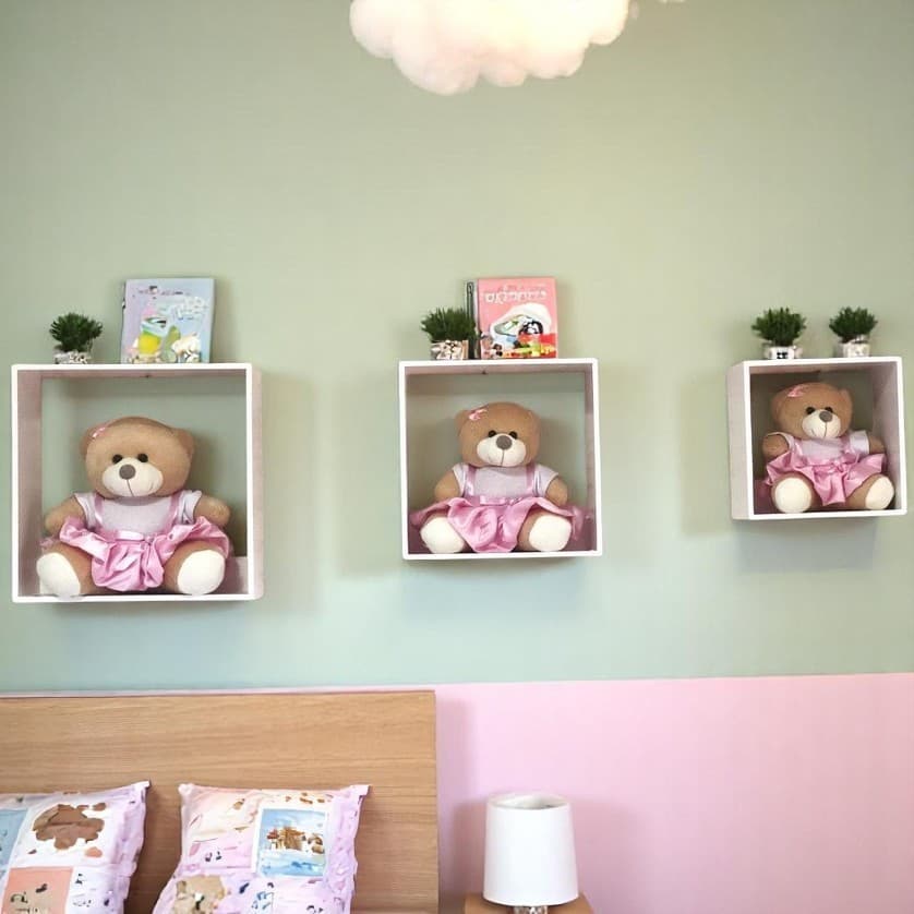 Trio Nichos MDF 3 Unidades 30x30 25x25 20x20 Decoração Quarto Bebê Infantil Sala Cozinha