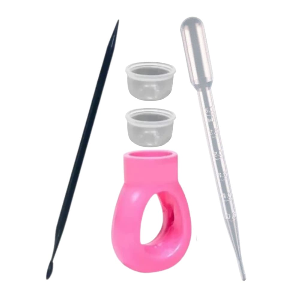 Kit Anel Acrilico Rosa + 2 Batoques + Palito Aplicador de Henna + Pipeta Sobrancelha