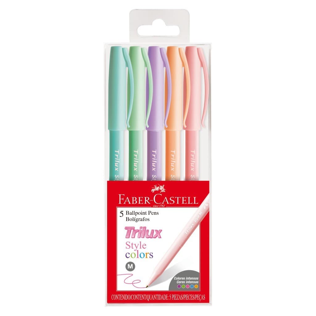Caneta Esferográfica Trilux Style Colors Pastel 1.0mm 5 Cores - faber castell