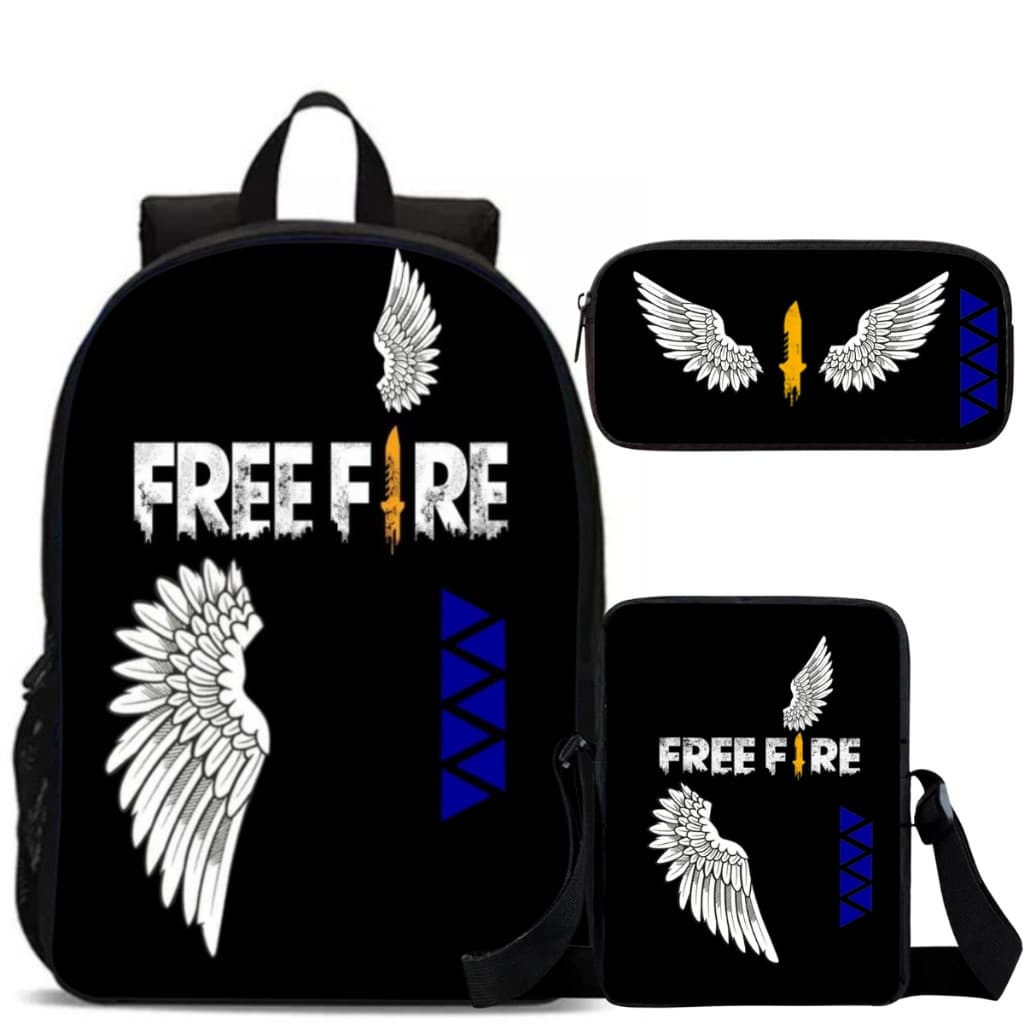 Mochila Infantil Escolar Free Fire Com Lancheira E Estojo Game Menino e Menina Original