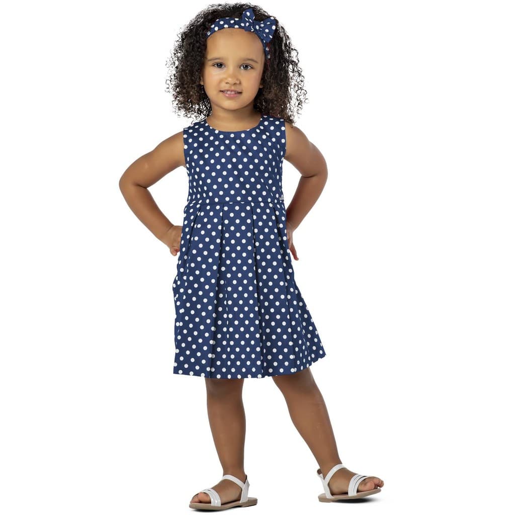 Vestido Infantil Festa Frida Menina Bolinhas Poá Marinho