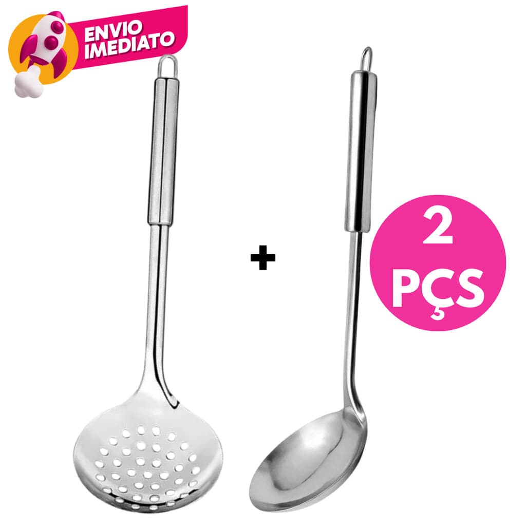 Kit Escumadeira Universal Premium Inox + Concha Servir Feijão Molho Caldo Sopa C/02 Ou 04 Un