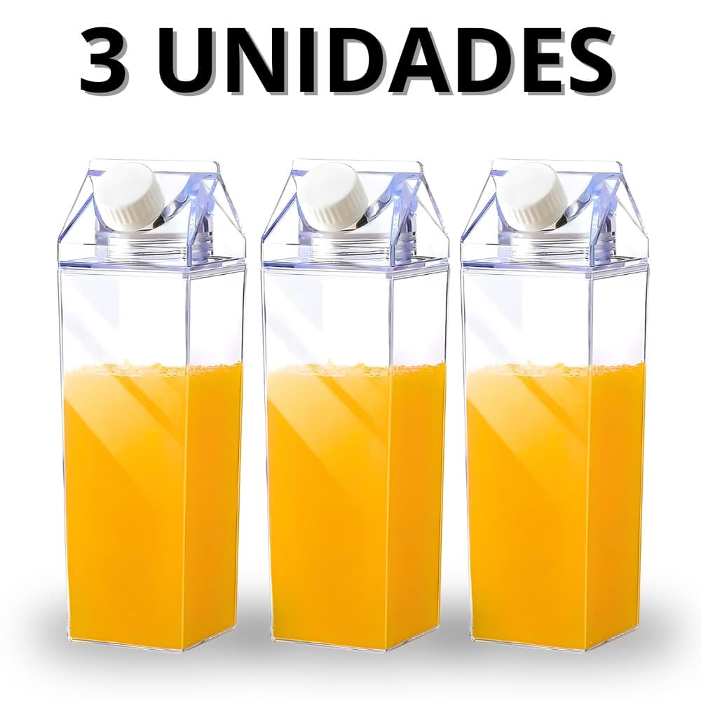 Kit 3 Garrafa De Acrílico Para Leite 500ml Garrafinha De Água Transparente Suco Chá Com Tampa Geladeira