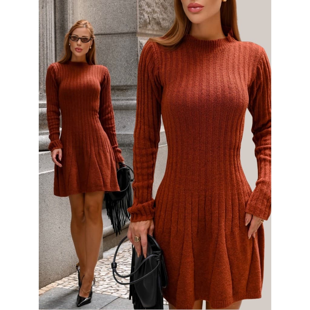 Vestido de inverno de tricô feminino manga longa mousse lã lanzinha premium
