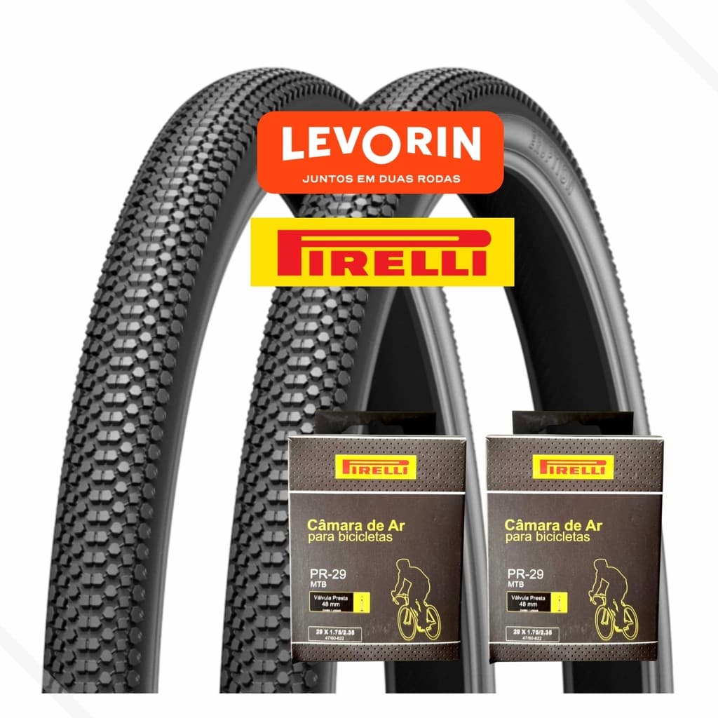 Par de Pneus Aro 29x2.10 Bike Banda Leve Eruption Levorin + 2 Camara de Ar 29 B. Fino Presta Pirelli