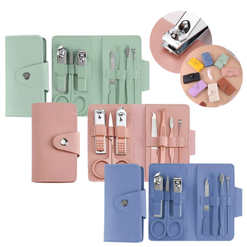 3 Kit C/ 7 Peças Completo Cortador De Unha Cutícula Pinça Tesoura Lixa Manicure Com Estojo