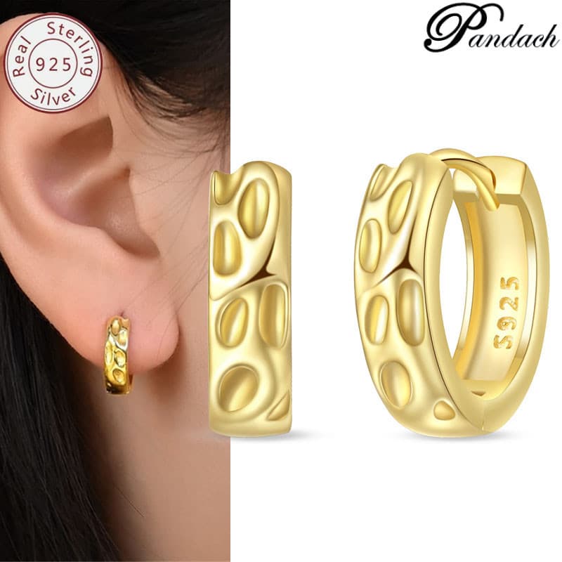 Brincos femininos Pandach s925 prata simples ouro martelo padrão brincos adequados para mulheres presentes de feriado
