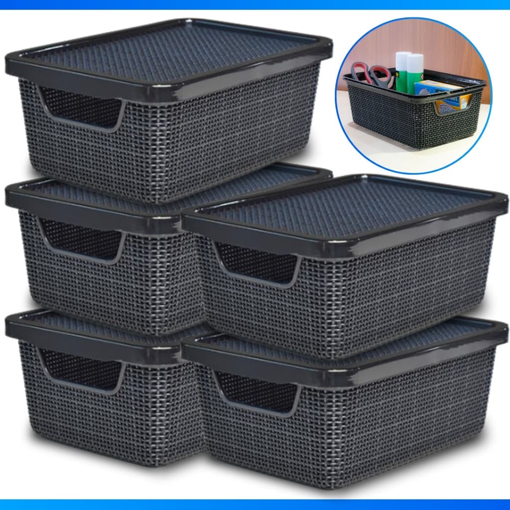 Kit 5 Caixa Organizadora Juta Preto 2 Litros Cesto Organizador Gavetas Armário - OFERTA