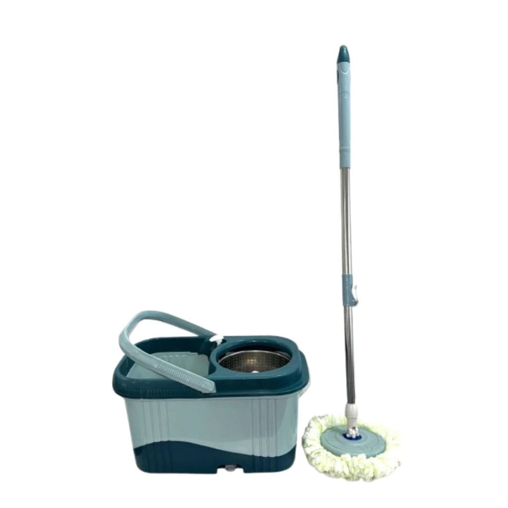 Balde Spin Mop Quadrado 15litros com Esfregão Giratório Cesto Inox + 1 Refil